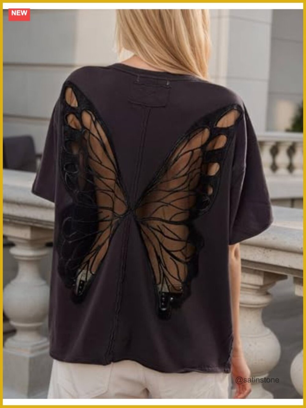Gothic Sheer Butterfly T-Shirt Oversized Goth Top Tee - Picture 2 of 6